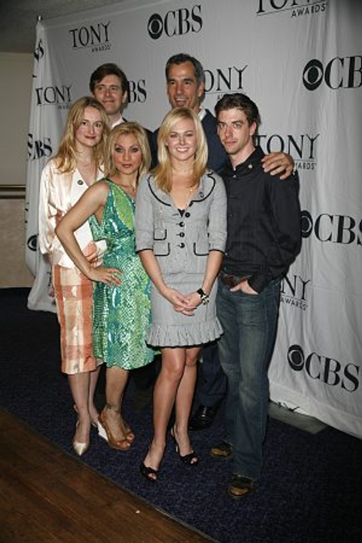 (Clockwise) Nell Benjamin, Laurence O'Keefe, Jerry Mitchell, Christian Borle, Laura Bell Bundy and Orfeh at 