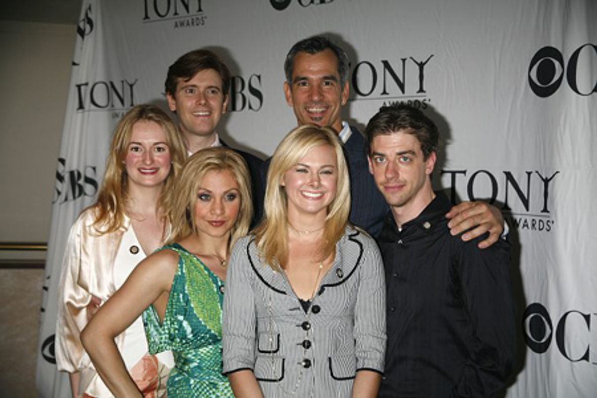 (Clockwise) Nell Benjamin, Laurence O'Keefe, Jerry Mitchell, Christian Borle, Laura Bell Bundy and Orfeh at 