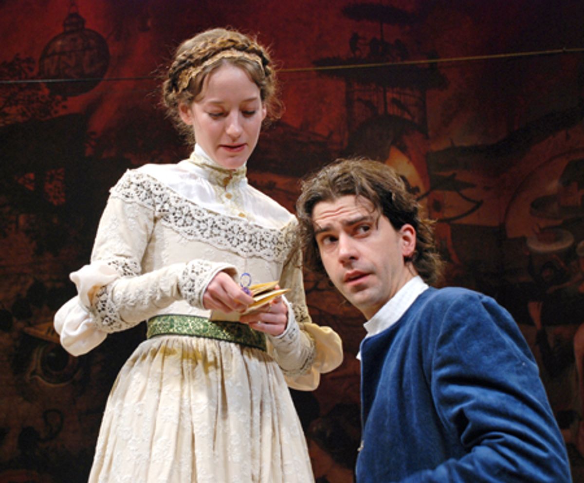 Hamish Linklater as Hamlet with Brooke Bloom as Orphelia at 