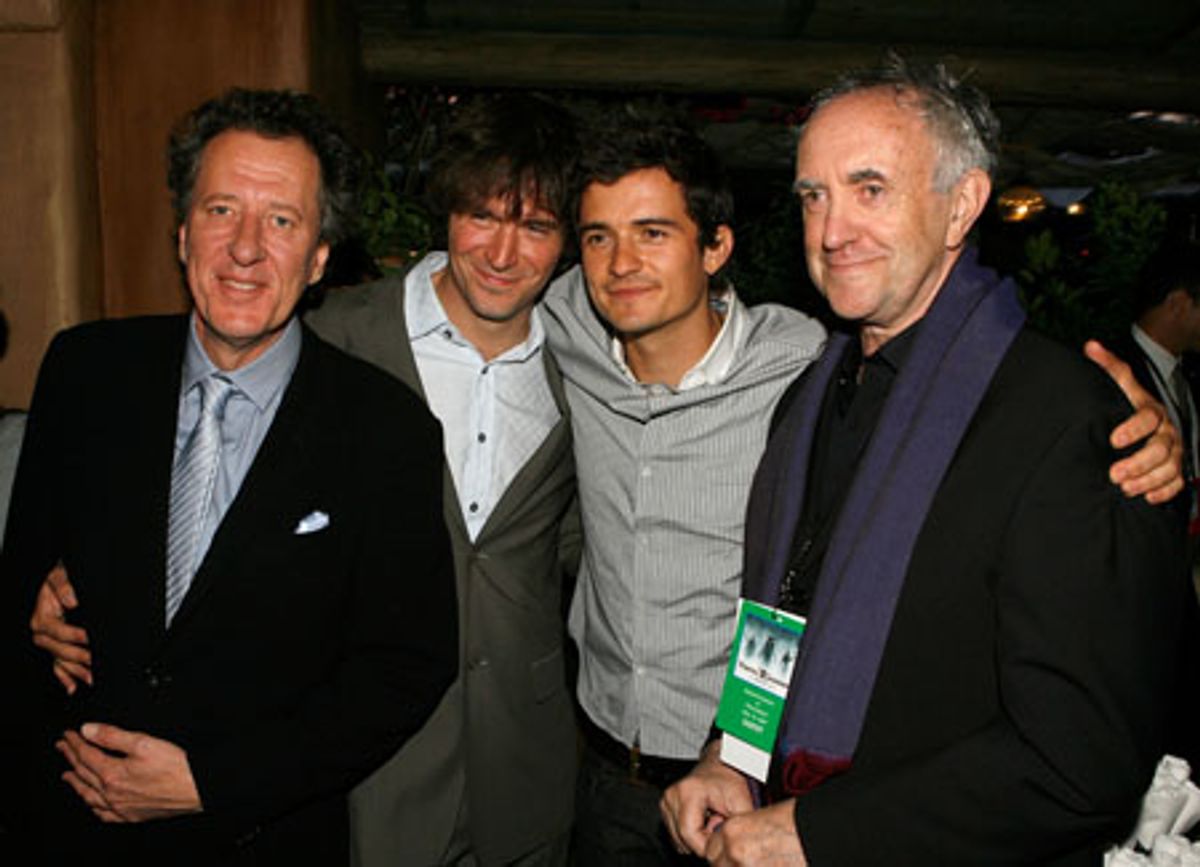 (L-R) Geoffrey Rush, Jack Davenport, Orlando Bloom and Jonathan Pryce at 