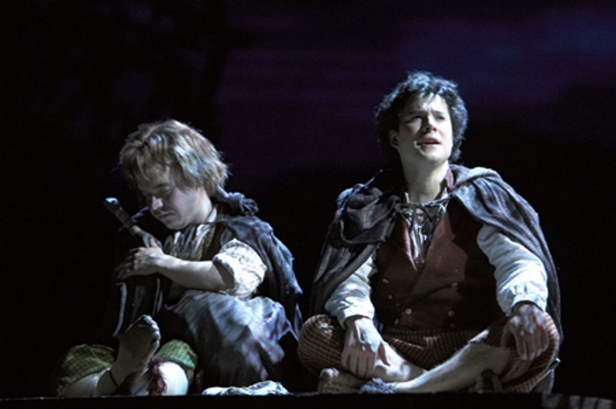 Michael Therriault as Gollum, Peter Howe as Sam and James Loye at 