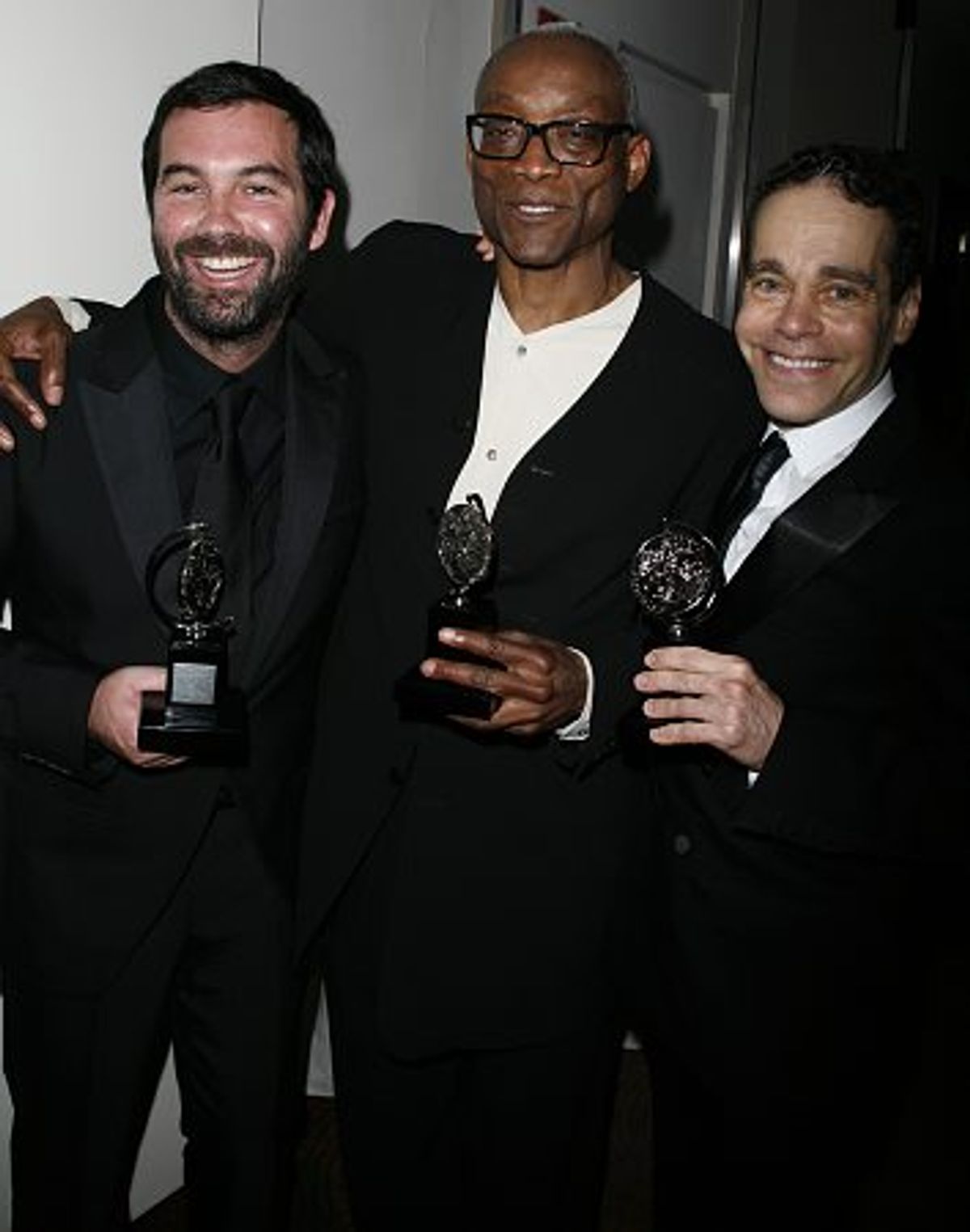 Duncan Sheik (Best Music), Bill T. Jones (Best Choreography) and Steven Sater (Best Lyrics) of Spring Awakening at 