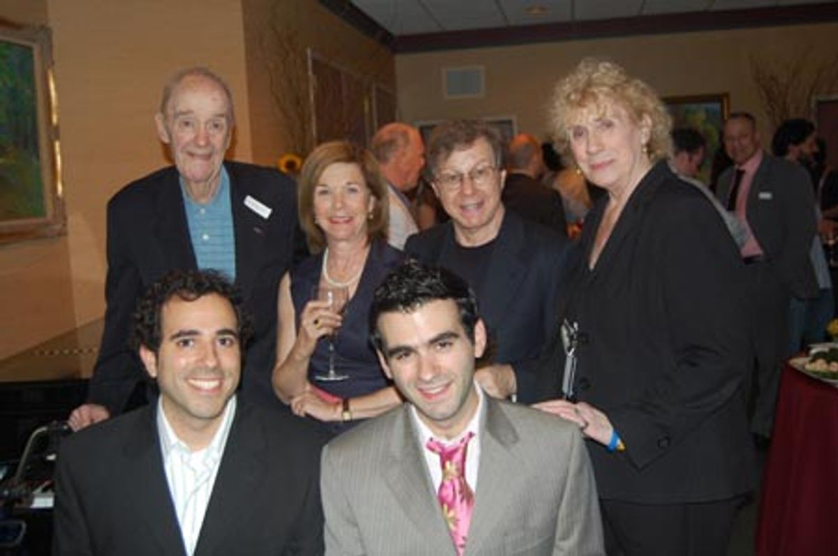 The 17th Annual Kleban Award winners-  librettist Jeremy Desmon and lyricist Joe Iconis; Back row: Alan J. Stein of the Kleban foundation Board of Directors; Linda Klein, widow of Edward Kleban; Tony Award winner Maury Yeston and BMI's Jean Banks
 at 