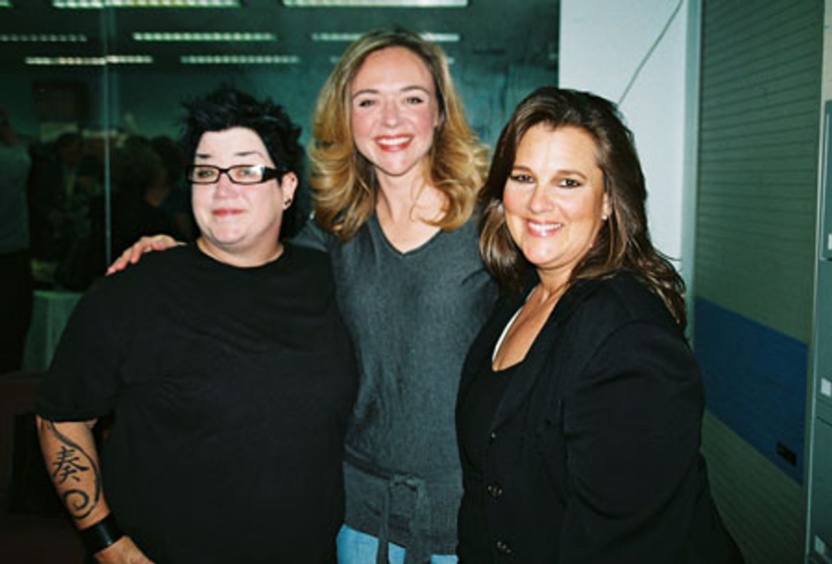 Lea Delaria, Rachel Jones (Miss Metropolis/Narrator) and Amy Ryder (Mayor) at 