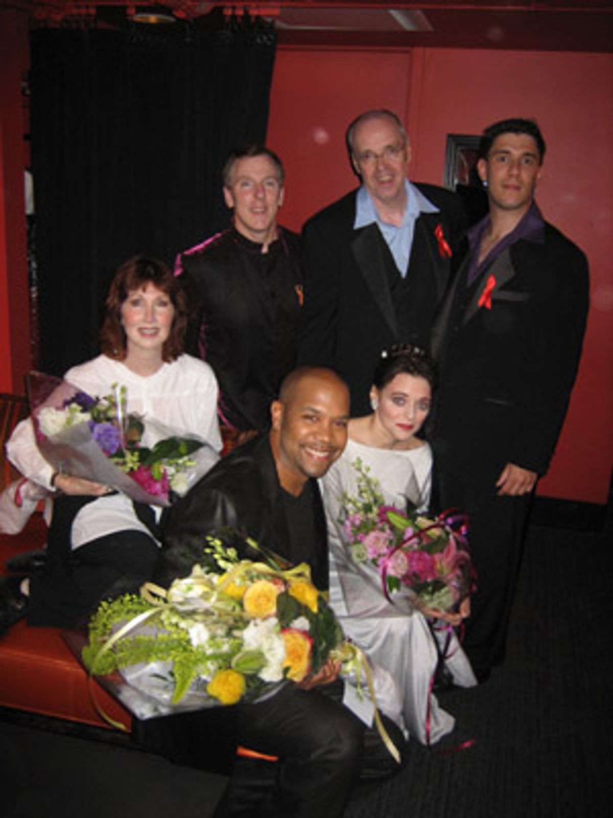 Top row: NYCGMC Interim Music Director Casey J. Hayes with NYCGMC President Jim Vivyan and Vice President Keith Butler. Bottom row: Director Joanna Gleason with Special Guest artists Darius de Haas and Judy Blazer at 