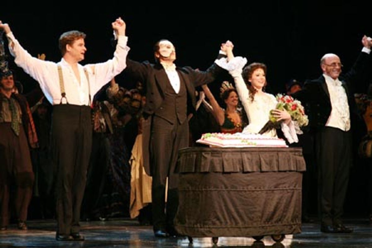 Tim Martin Gleason (Raoul), Brent Barrett (Phantom), Kristi Holden (new 'Christine') and John Leslie Wolfe (Monsieur Andre) at 