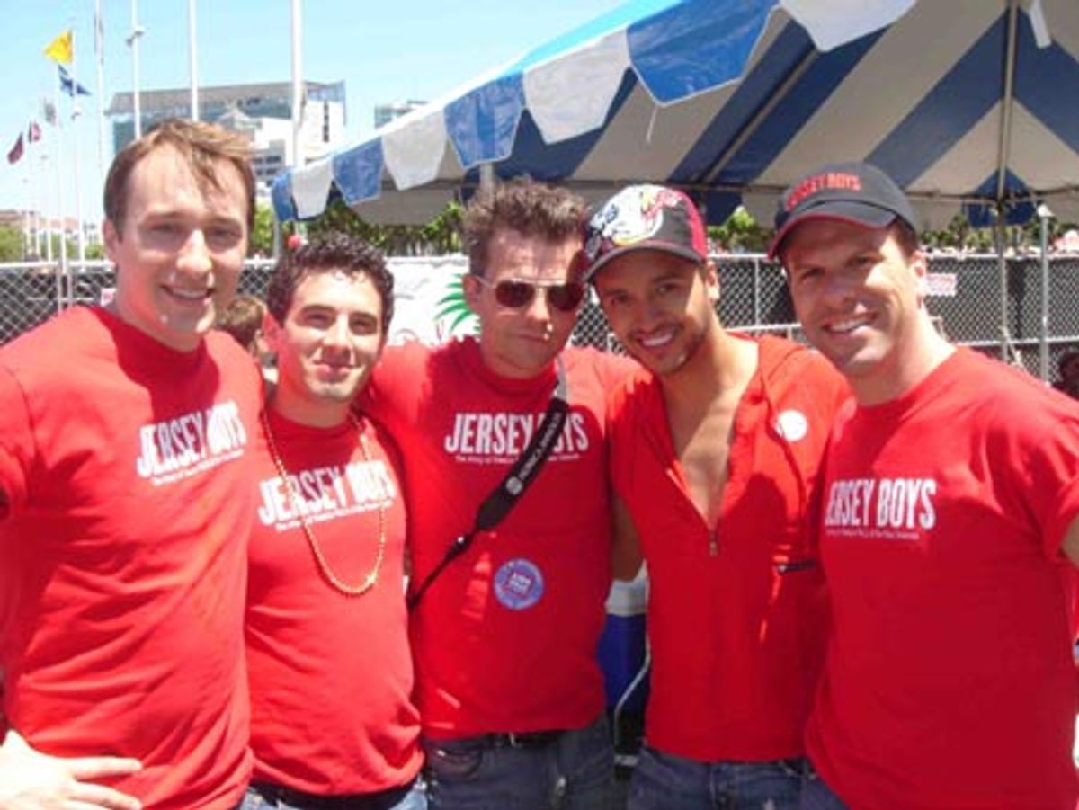 John Hickman (Swing, Bob Gaudio understudy), Jarrod Spector (Frankie Valli), Jeremy Kushnier (Tommy DeVito), Jai Rodriguez, Steve Gouveia (Nick Massi) at 
