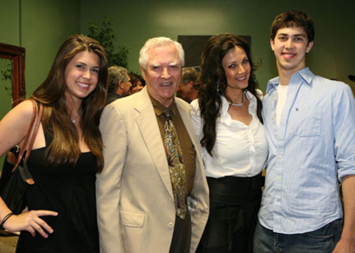 Lynda Carter with her family - Jessica Altman (daughter), Colby Carter (father), Lynda Carter and James Altman (son) at 