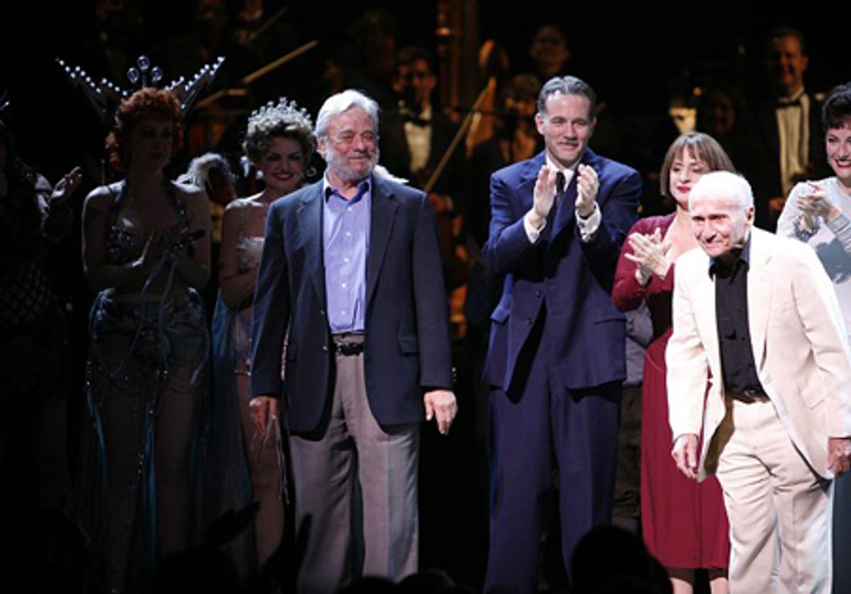 Nancy Opel, Alison Fraser, Stephen Sondheim, Boyd Gaines, Patti LuPone, Arthur Laurents and cast at 