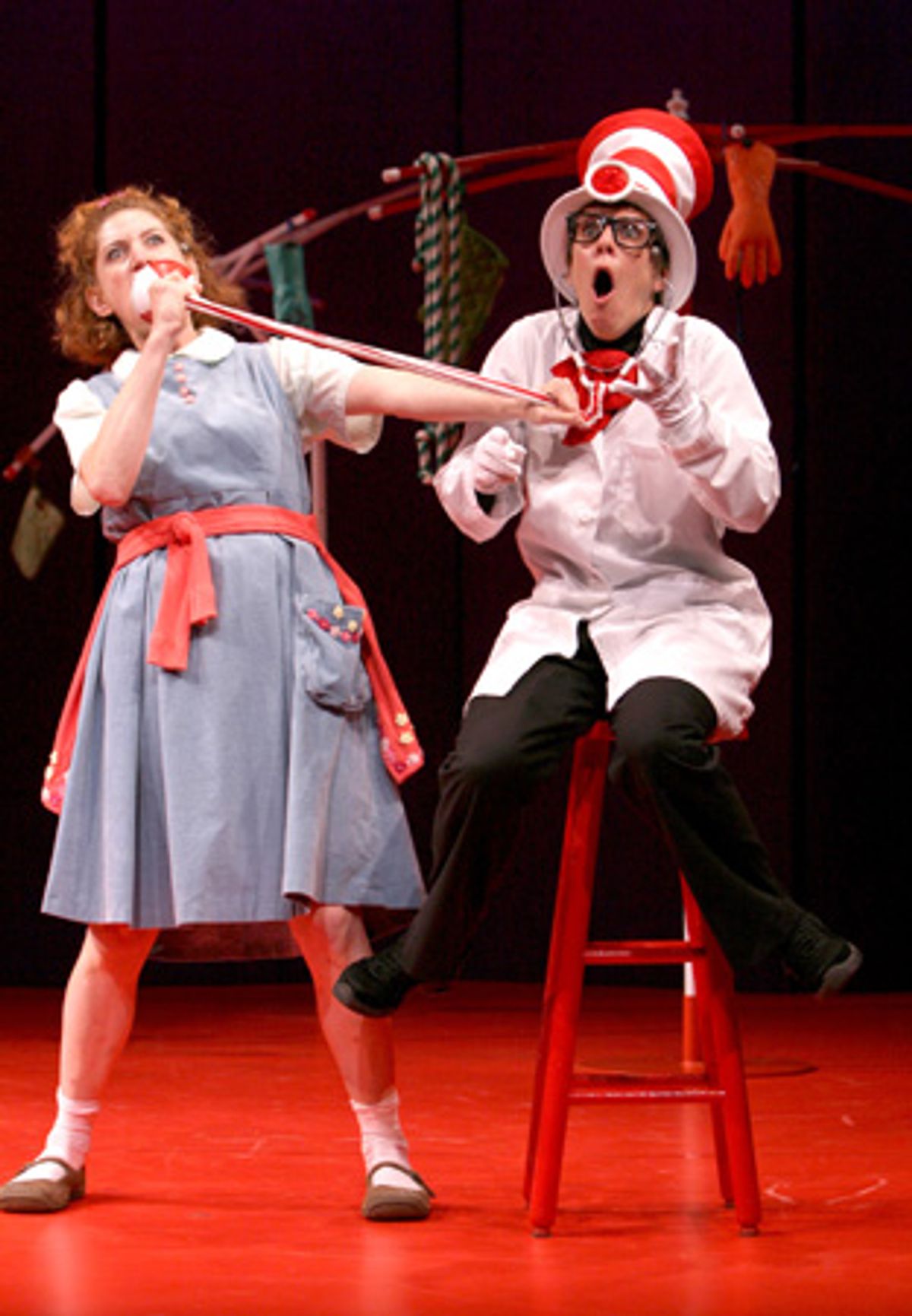 Karen Weinburg as Gertrude McFuzz and Shorey Walker as the Cat in the Hat at TheaterworksUSA's 'Seussical'