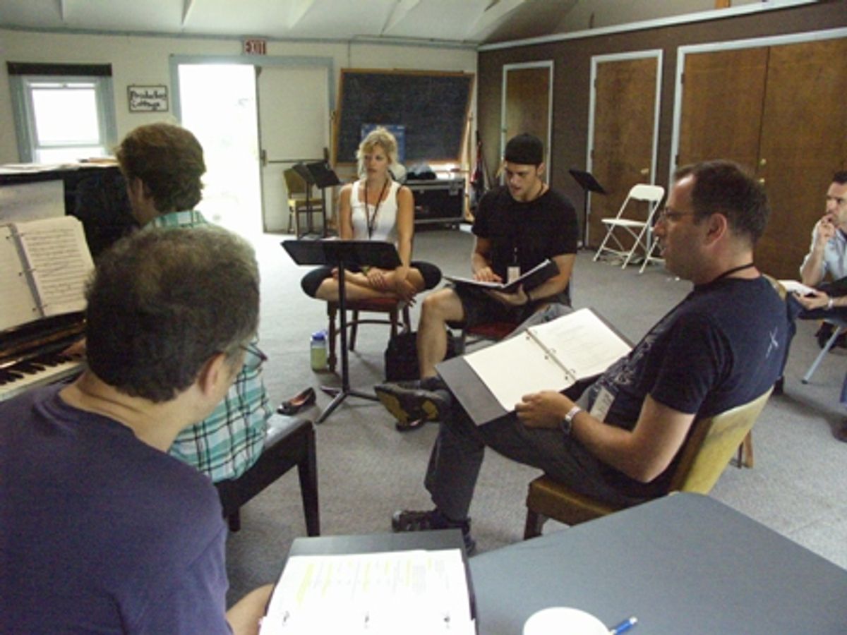 Joe Grifasi (back to photo), Rob Berman, Elizabeth Stanley, Cheyenne Jackson, Ted Sperling, Quin Gordon at 