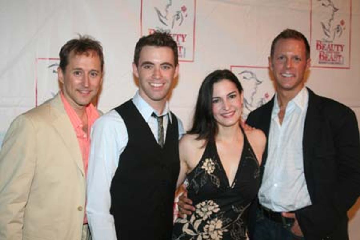 Keith Fortner (Ensemble/Swing, u/s Lefou), Connor Gallagher (Young Prince, Doormat, Ensemble, u/s Lefou) Ana Maria Andricain (Ensemble, u/s Belle), Christopher DeAngelis (Ensemble, Salt, u/s Lumiere) at 