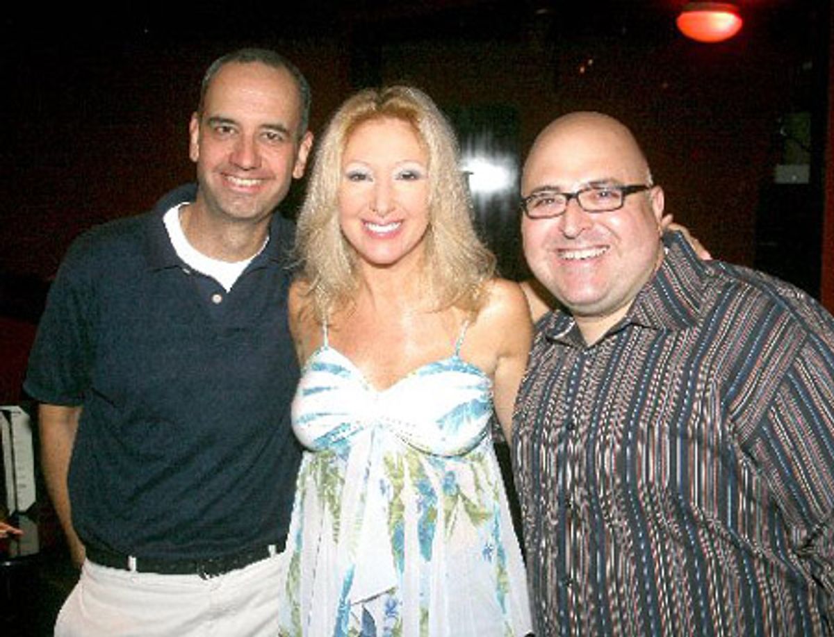 Producer of HomoComicus Robert Montgomery, with Kim Cea and Frank DeCaro at HomoComicus at Gotham Comedy Club 8/1