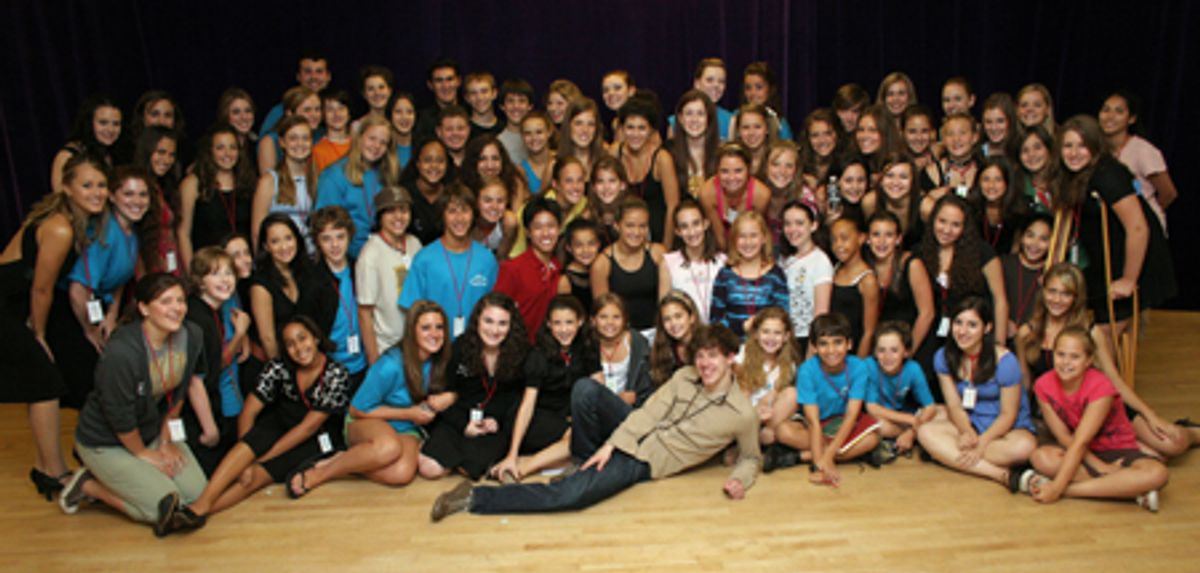John Gallagher Jr. (center) with the students of Broadway Artists Alliance at 