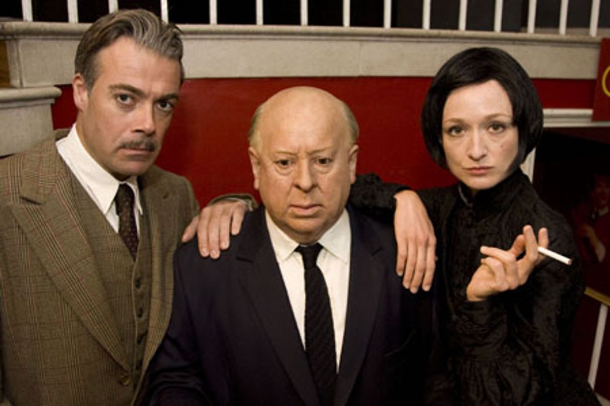 Robert Portal and Rachel Pickup with 'Alfred Hitchcock' at 