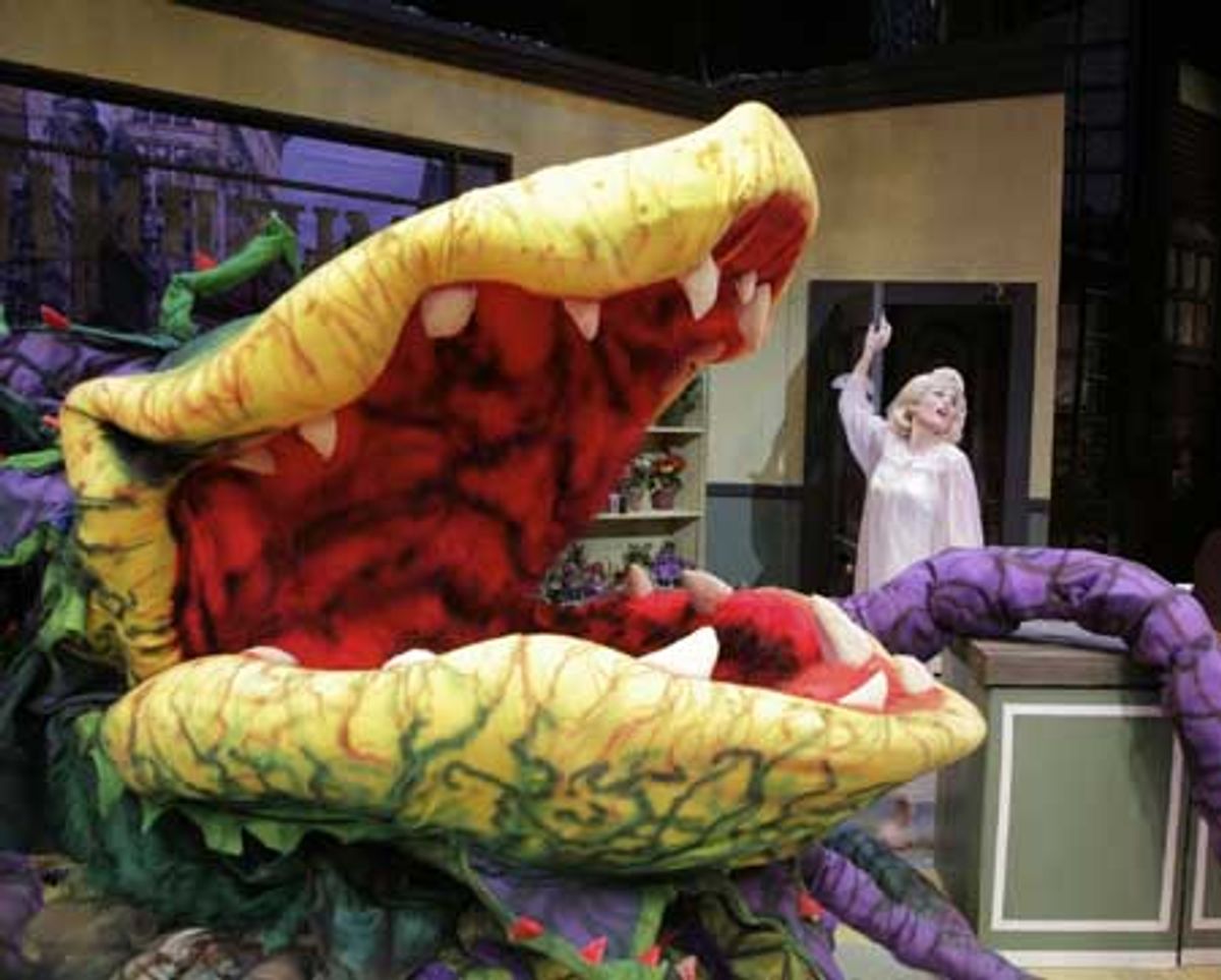 Audrey II (the plant) and Julie Connors (Audrey) performing 'Suppertime' at Westchester Bway Theatre's 'Little Shop'