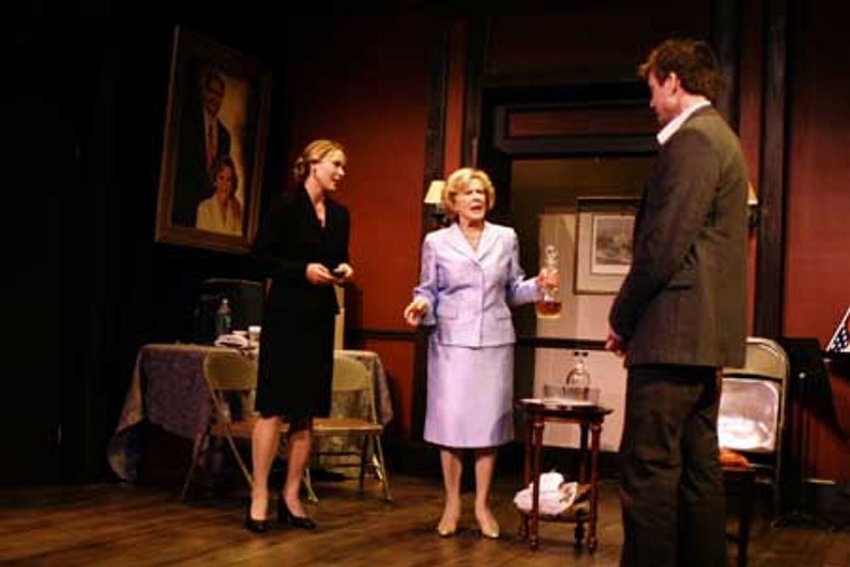 Caralyn Kozlowski (as Miranda Carter), Joy Franz (as presidential candidate Governor Karen Werthman) and Chris Henry Coffey (as Simon Werthman) at 