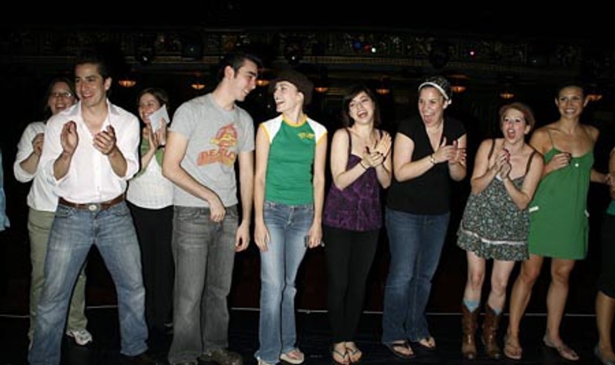 Max Crumm, Laura Osnes and cast members at 