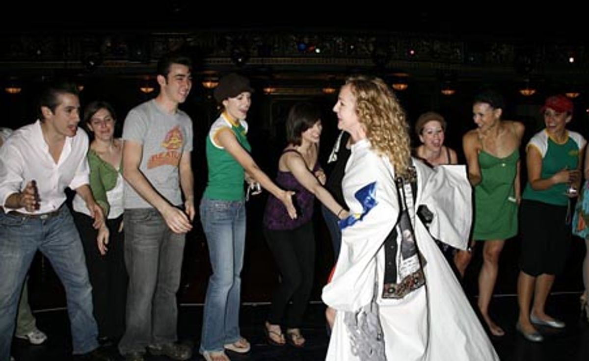 Amber Stone with Max Crumm, Laura Osnes and cast members at 