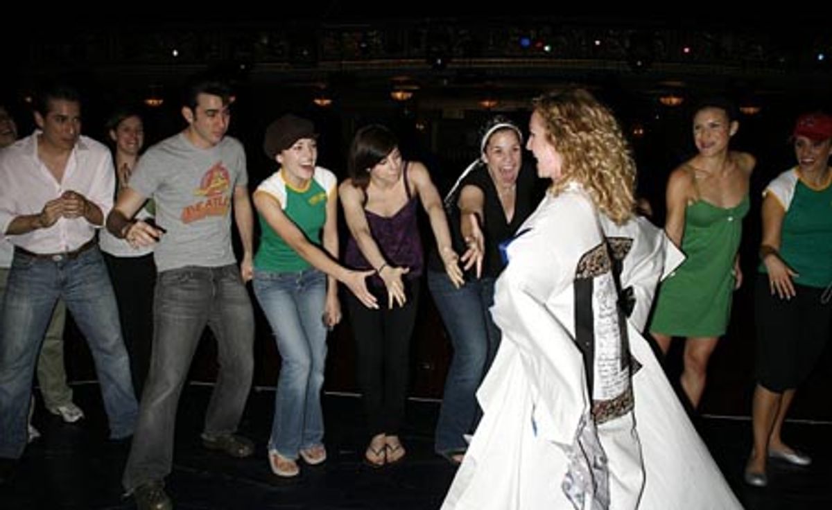 Amber Stone with Max Crumm, Laura Osnes and cast members at 