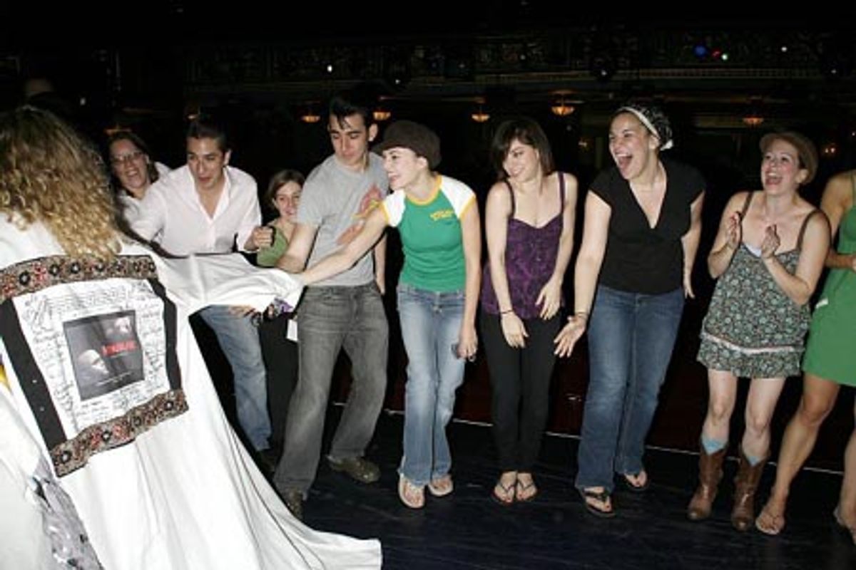 Amber Stone with Max Crumm, Laura Osnes and cast members at 