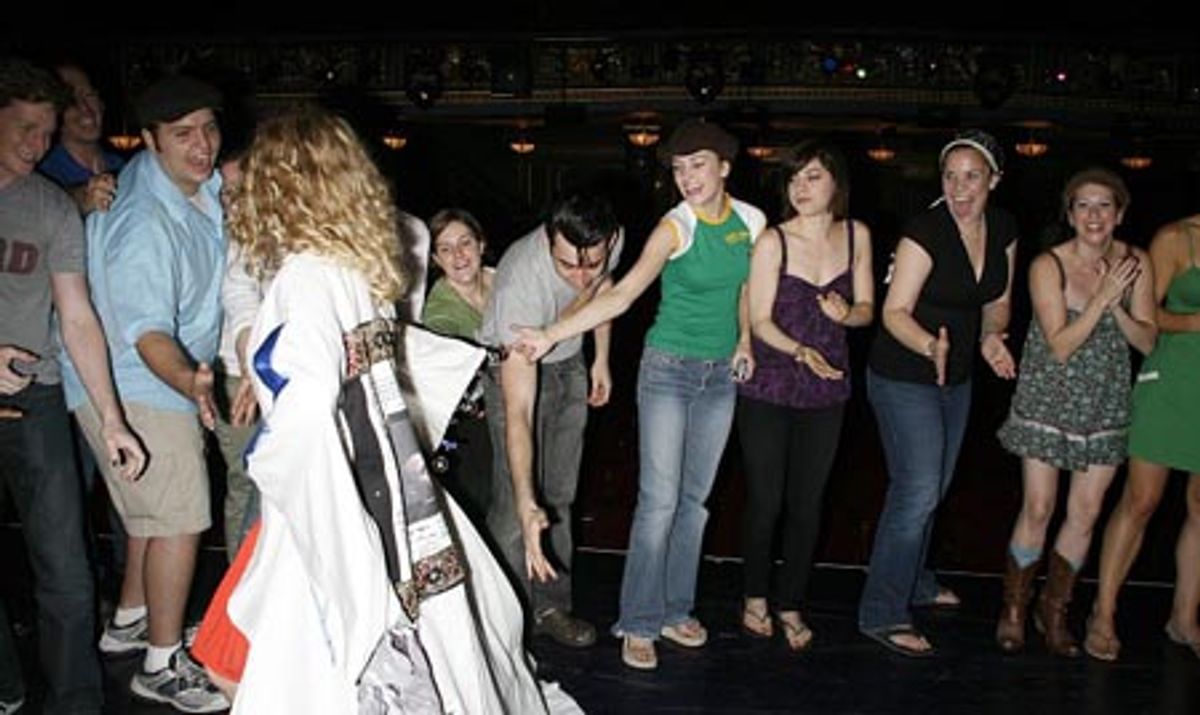 Amber Stone with Max Crumm, Laura Osnes and cast members at 