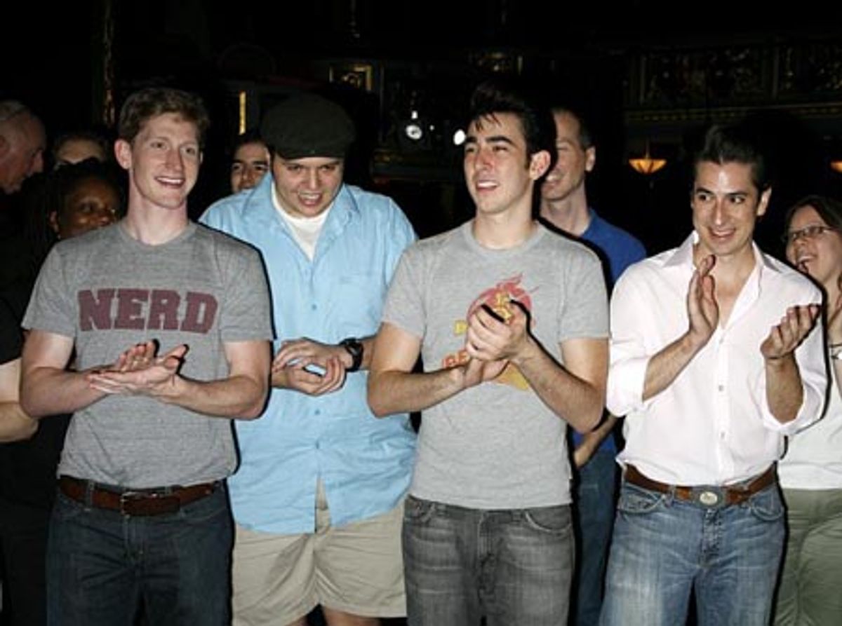 Jamison Scott, Daniel Everidge and Max Crumm with cast members at 