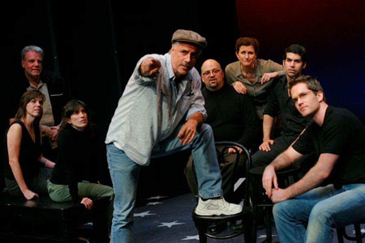 Jeff McCarthy with Ensemble
Foreground:  Jeff McCarthy and Aaron Ramey; Background, from left:  Jane Brockman, Ken McMullen, Deone Zanotto, Ray Bokhour, Tina Stafford, Denis Lambert at 