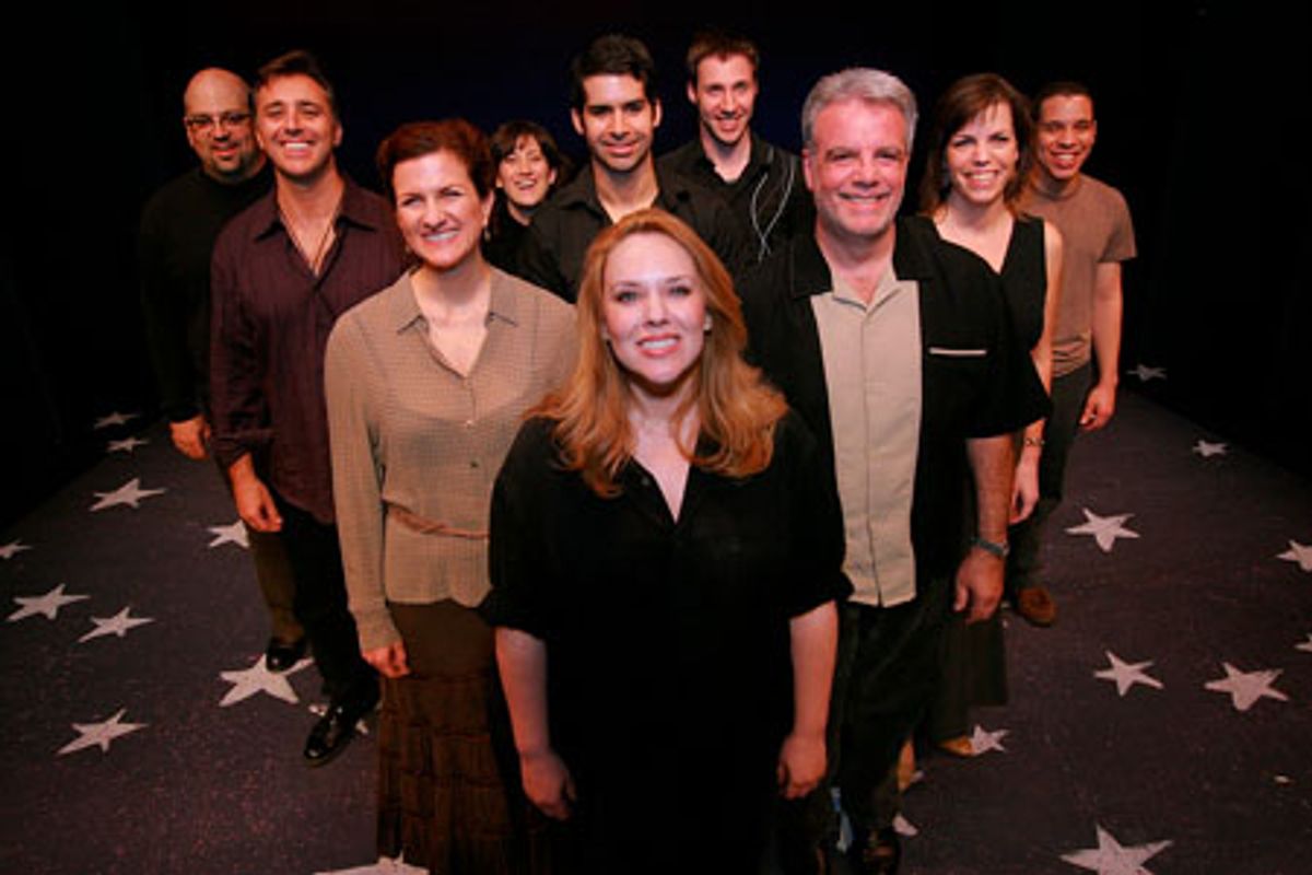 Emily Skinner and Ensemble
Back row from left:  Ray Bokhour, Deone Zanotto, Joseph Cullinani, Robin de Jesus; Third Row from left:  Vincent D'Elia, Denis Lambert, Jane Brockman; Second Row from left:  Tina Stafford, Ken McMullen; Emily Skinner in front at 