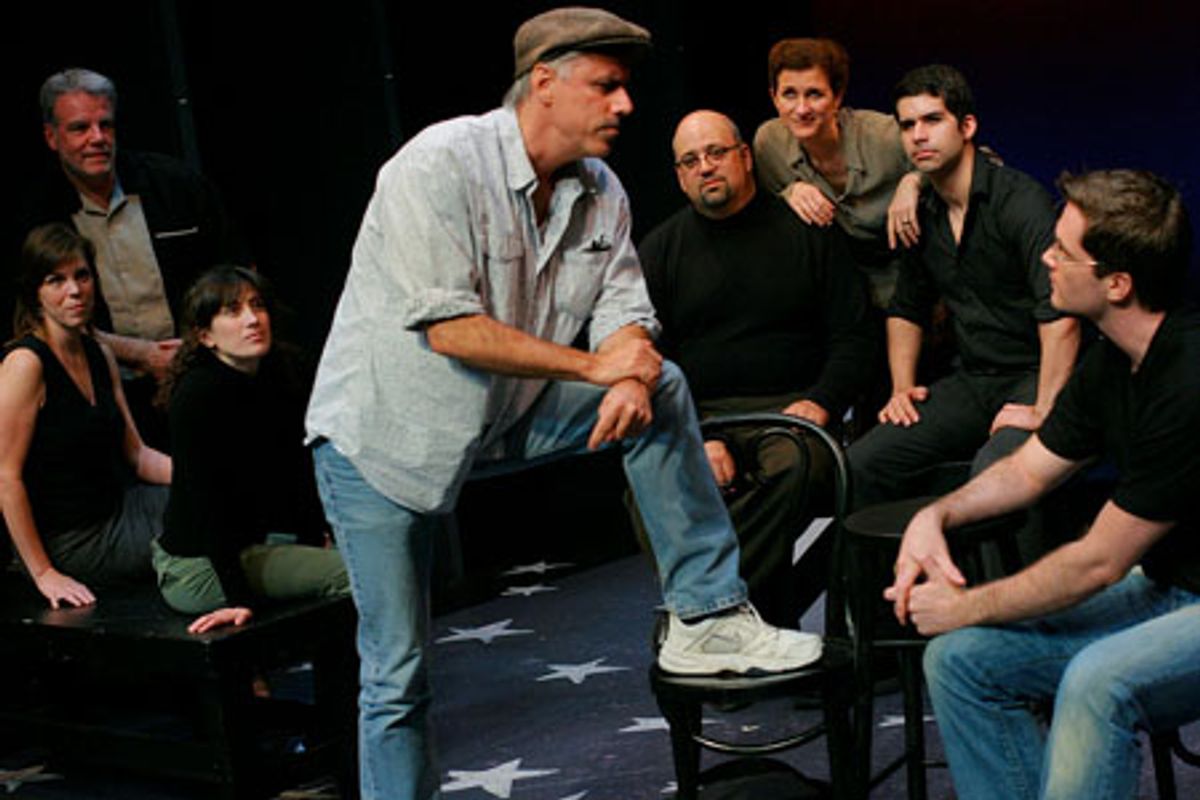 Jeff McCarthy with Ensemble
Foreground:  Jeff McCarthy and Aaron Ramey; Background, from left:  Jane Brockman, Ken McMullen, Deone Zanotto, Ray Bokhour, Tina Stafford, Denis Lambert at 