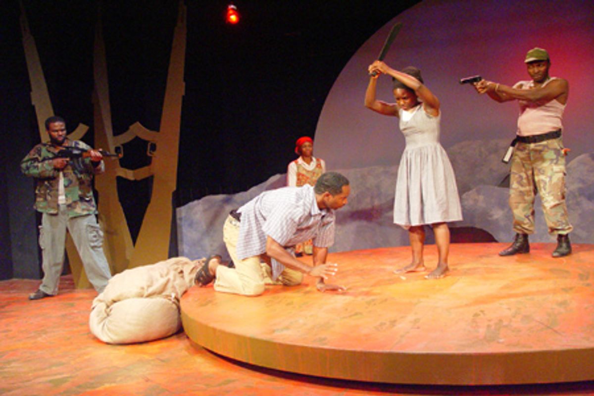 Paul Mabon (far left), Alvina Carroll (rear left), Kem Saunders (Father, stooped), Nana Kagga-Hill (standing) and Andrew Nkuyahaga (far right) at 
