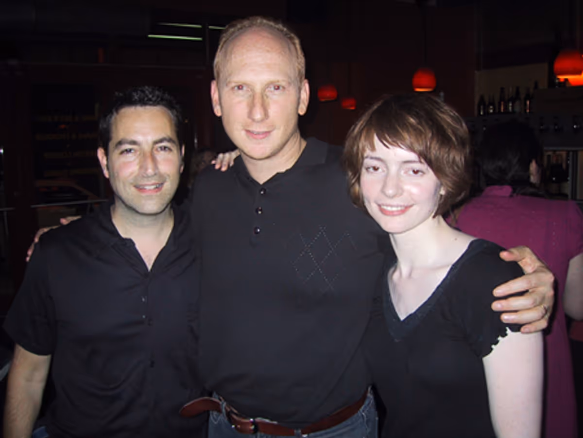 l-r: Producer Peter Gordon, playwright Kevin Mandel and wife Emily Mandel at 