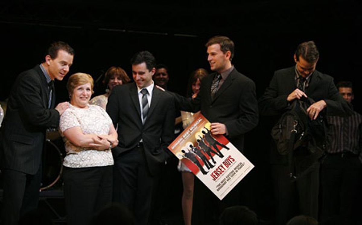 Robin Becker with Christian Hoff, John Lloyd Young, Daniel Reichard and J. Robert Spencer at 