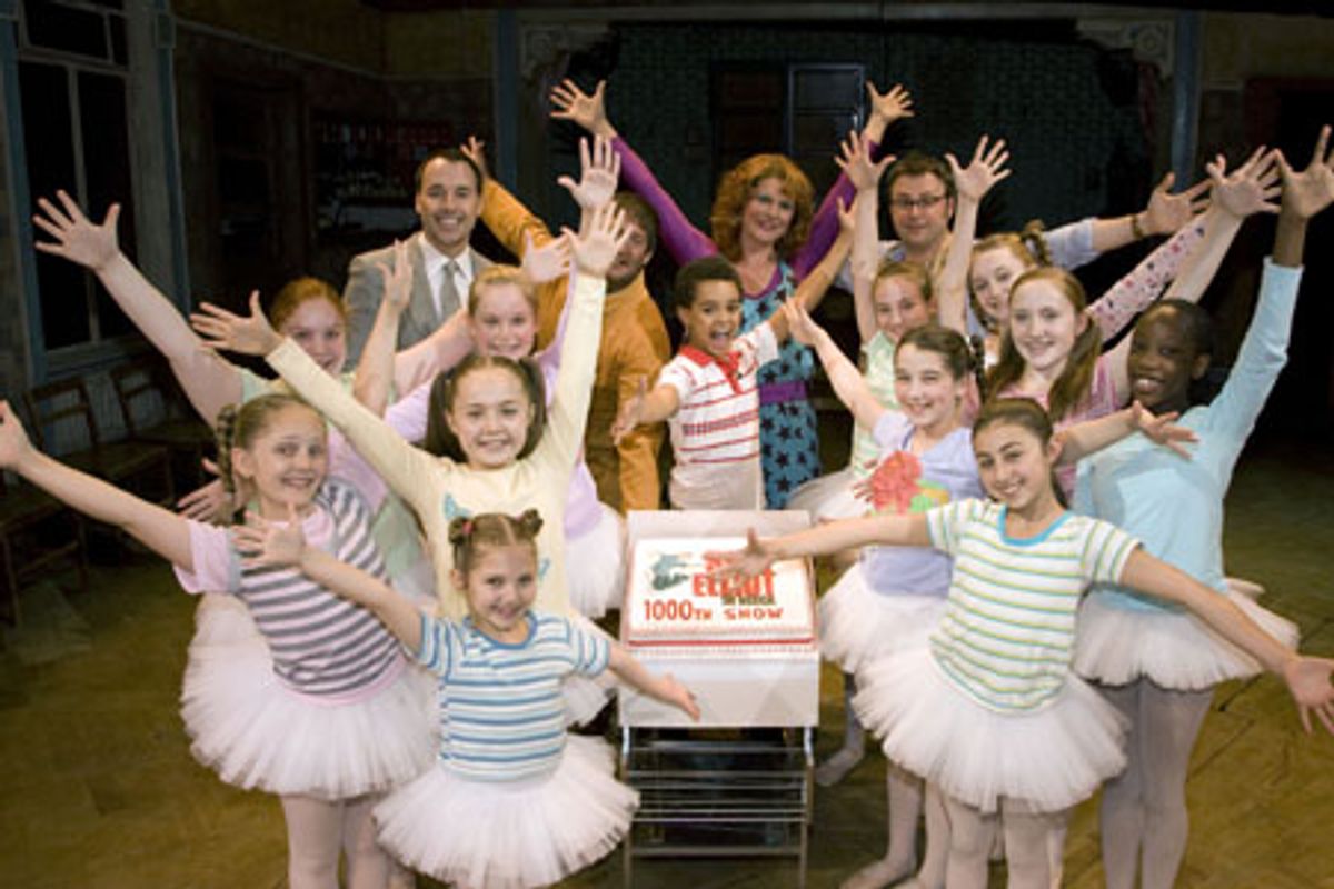 David Furnish, Craig Armstrong, Layton Williams, Jackie Clune, Lee Hall and the ballet girls celebrate 1000th performance at 