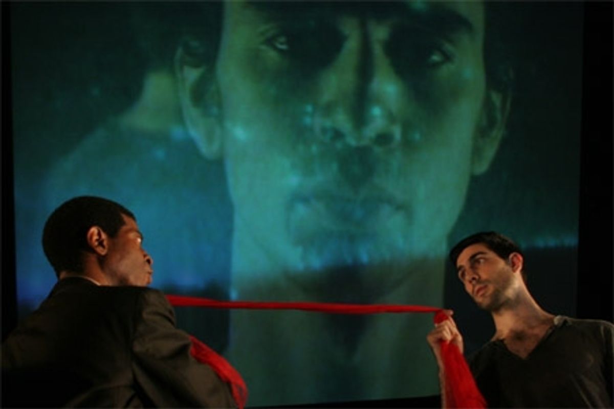 Will Badgett (as Odysseus); Jason Lew (as Neoptolemus); and Louis Cancelmi (as Philoktetes) at 