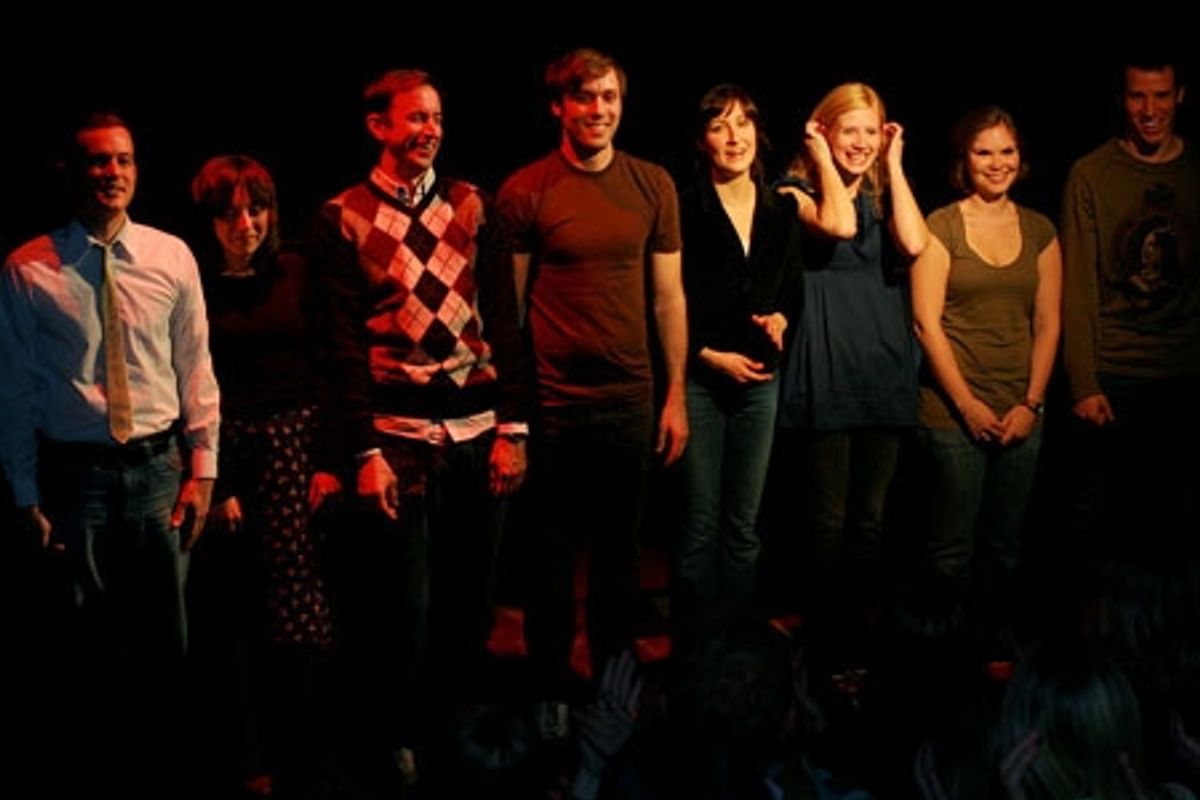 Curtain call, the cast of Love of a Pig (l-r): Michael Ferrell, Jenny Greer, David Nelson, Steven Strobel, Dana Brooke, Ginny Lee, Marie C. Anderson and Aaron Davis at 
