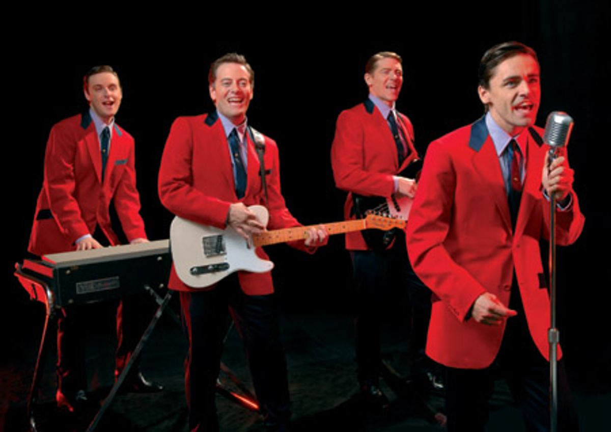 l-r: Stephen Ashfield (playing Bob Gaudio), Glenn Carter (playing Tommy Devito), Philip Bulcock (playing Nick Massi) and Ryan Molloy (Frankie Valli) at 