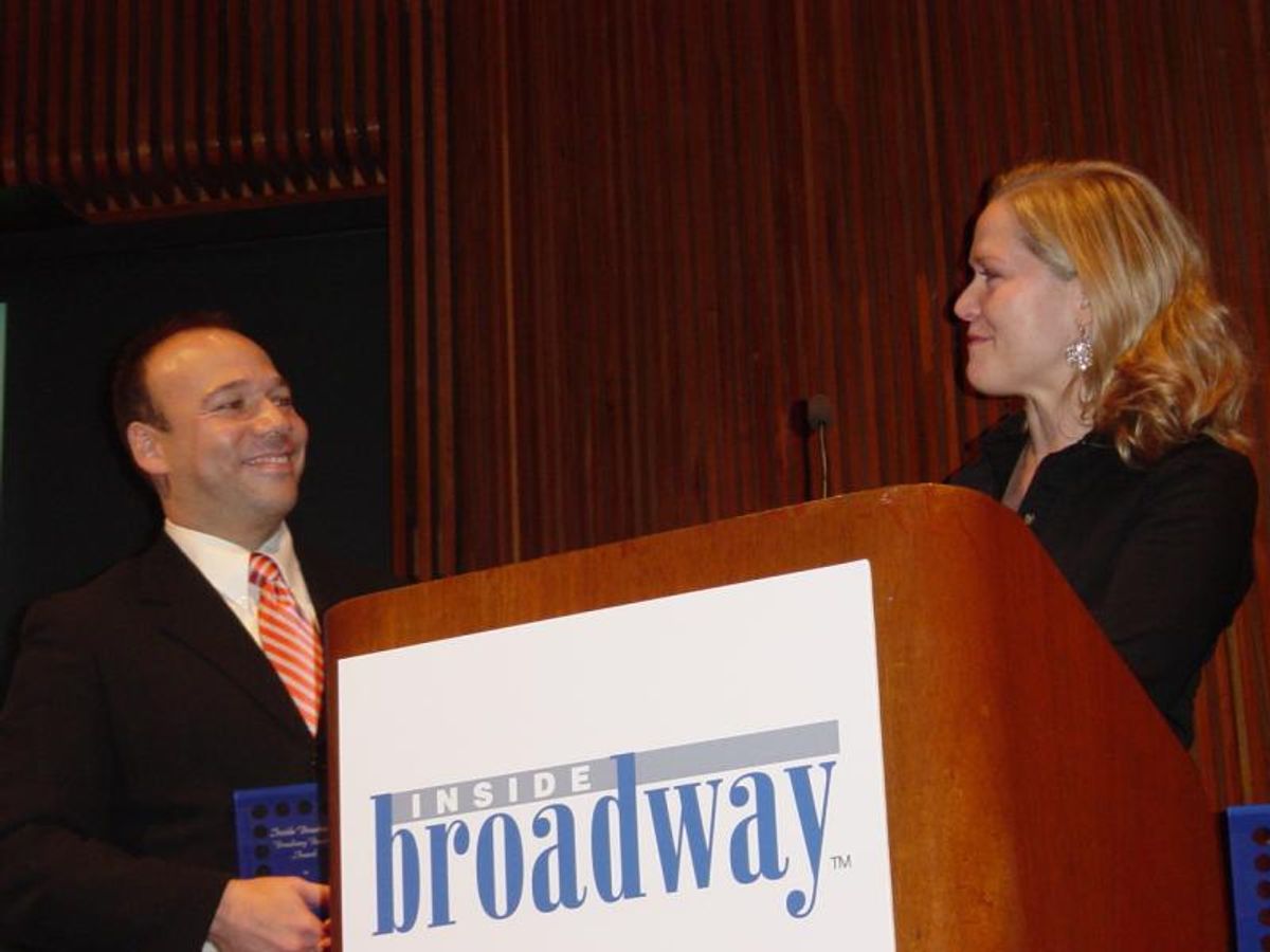 Danny Burstein introduced his wife to A.R. Gurney while appearing in Mrs. Farnsworth, and Gurney later chose Rebecca Luker for a role in Primary Stagesâ€™ 2006 production of his play Indian Blood. The playwright presented the Beacon Award to the couple. at Broadway Beacon Awards