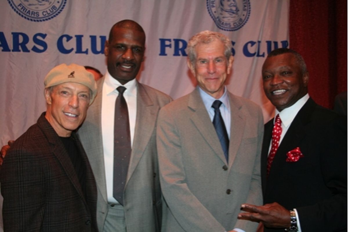 Jerry Blavat, Friar Michael Spinks, Friar Tony Roberts (Xanadu) and Friar Butch Lewis at Friars Club Roast Pat Cooper