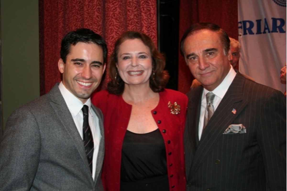 John Lloyd Young, Friar of the Year Randie Levine-Miller and Friar Tony Lo Bianco at Friars Club Roast Pat Cooper