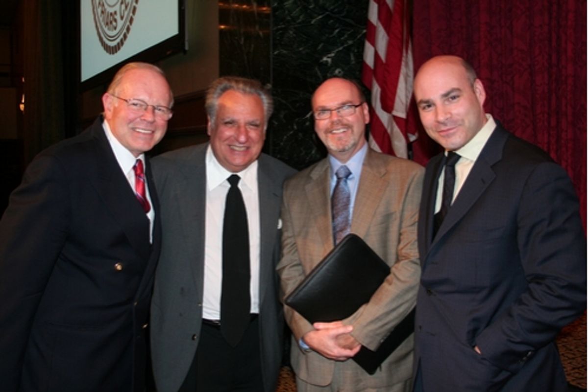 Jean-Pierre Trebot (Friars Club Executive Director Emeritus), Friar Stewie Stone, Barry Dougherty and Michael Gyure (Friars Club Executive Director) at 