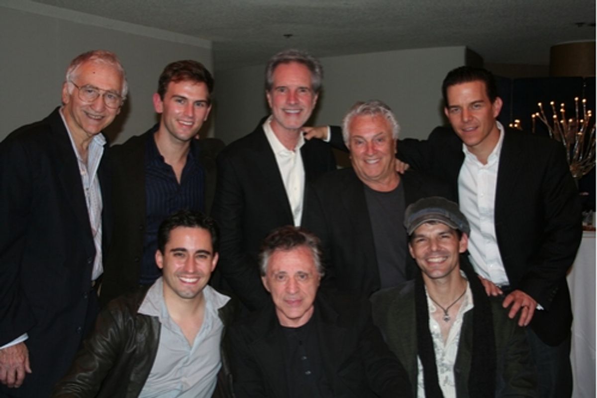 Joe Long, Daniel Reichard, Bob Gaudio, Tommy DeVito, Christian Hoff, John Lloyd Young, Frankie Valli and J. Robert Spencer at 