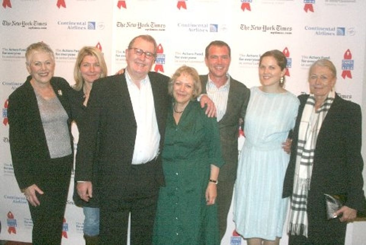 The Redgrave Family l-r: Lynn Redgrave, Jemma Redgrave, Corin Redgrave, Corin's wife Kika Markham, Luke Redgrave, Annabel Clark (Lynn's daughter) and Vanessa Redgrave at 