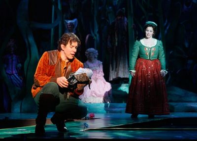 The Baker (Bob De Dea) sings "No One is Alone" to the Baker's Wife (Leslie Law) Photo