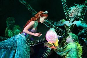 Sierra Boggess as Ariel, Sherie Rene Scott as Ursula, Derrick Baskin as Jetsam and Ty Photo