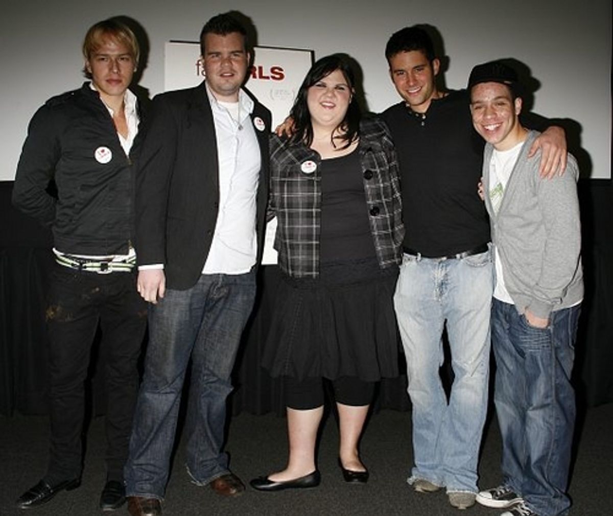 l-r, Cast members Joe Flaten, Ash Christian (Director), Ashley Fink, Evan Miller and Robin de Jesus at 