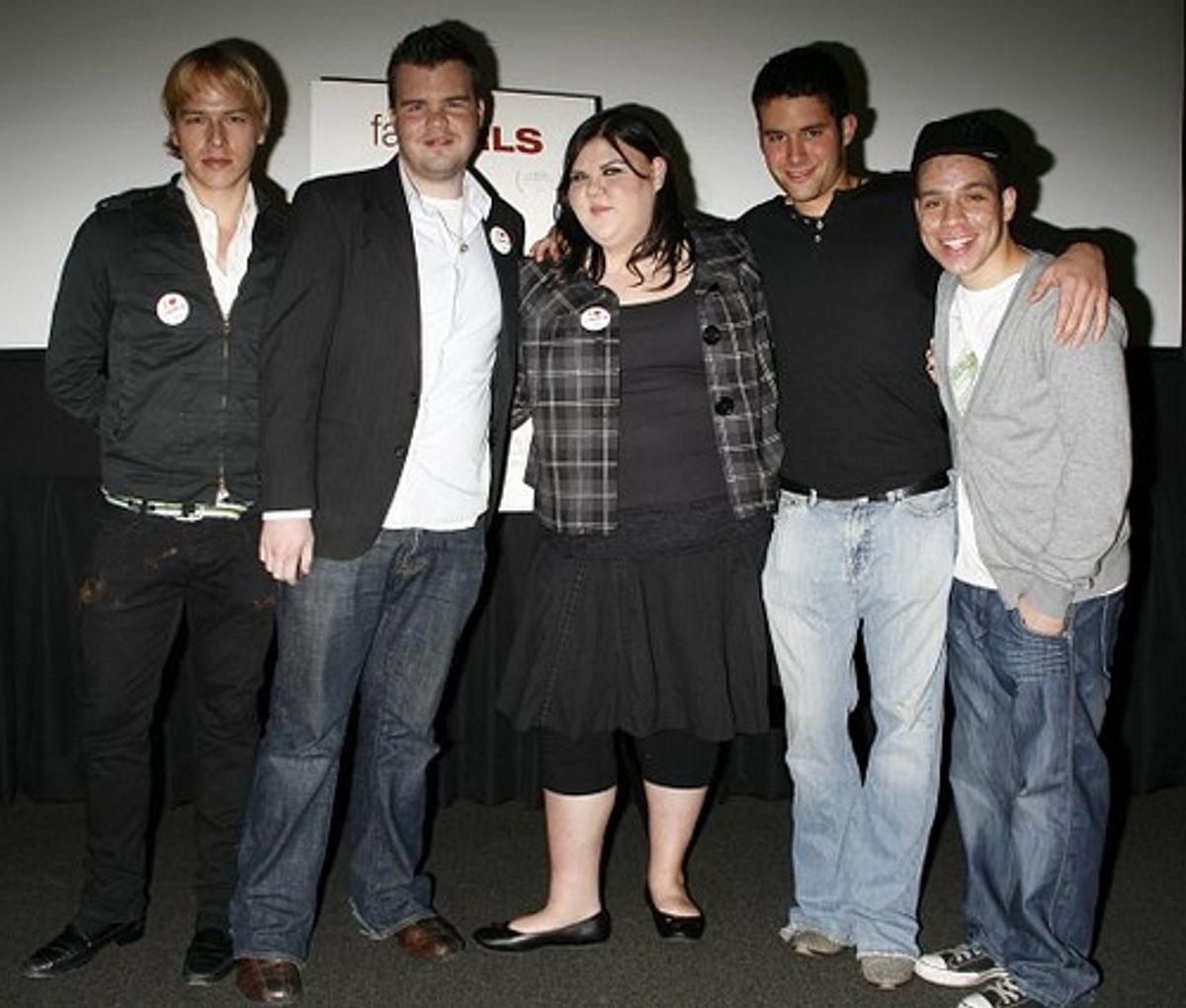 l-r, Cast members Joe Flaten, Ash Christian (Director), Ashley Fink, Evan Miller and Robin de Jesus at 