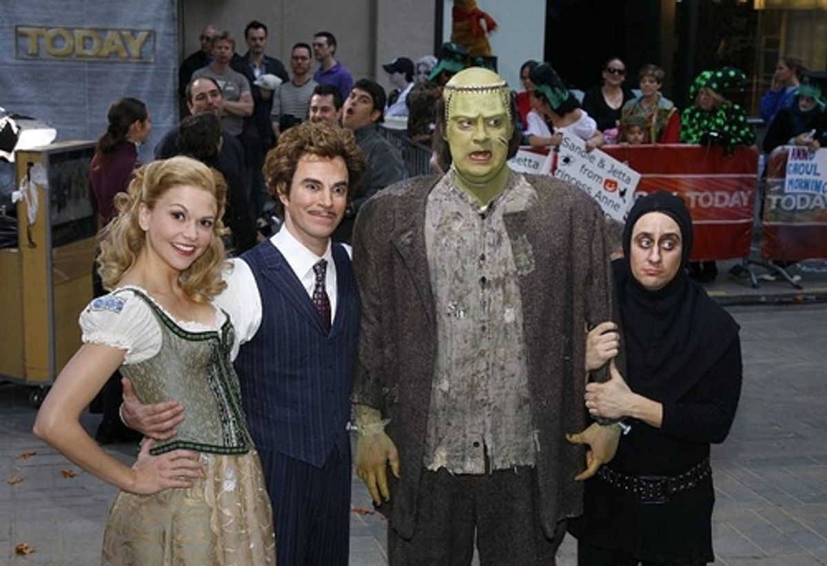 l-r: Sutton Foster, Roger Bart, Shuler Hensley and Christopher Fitzgerald at 