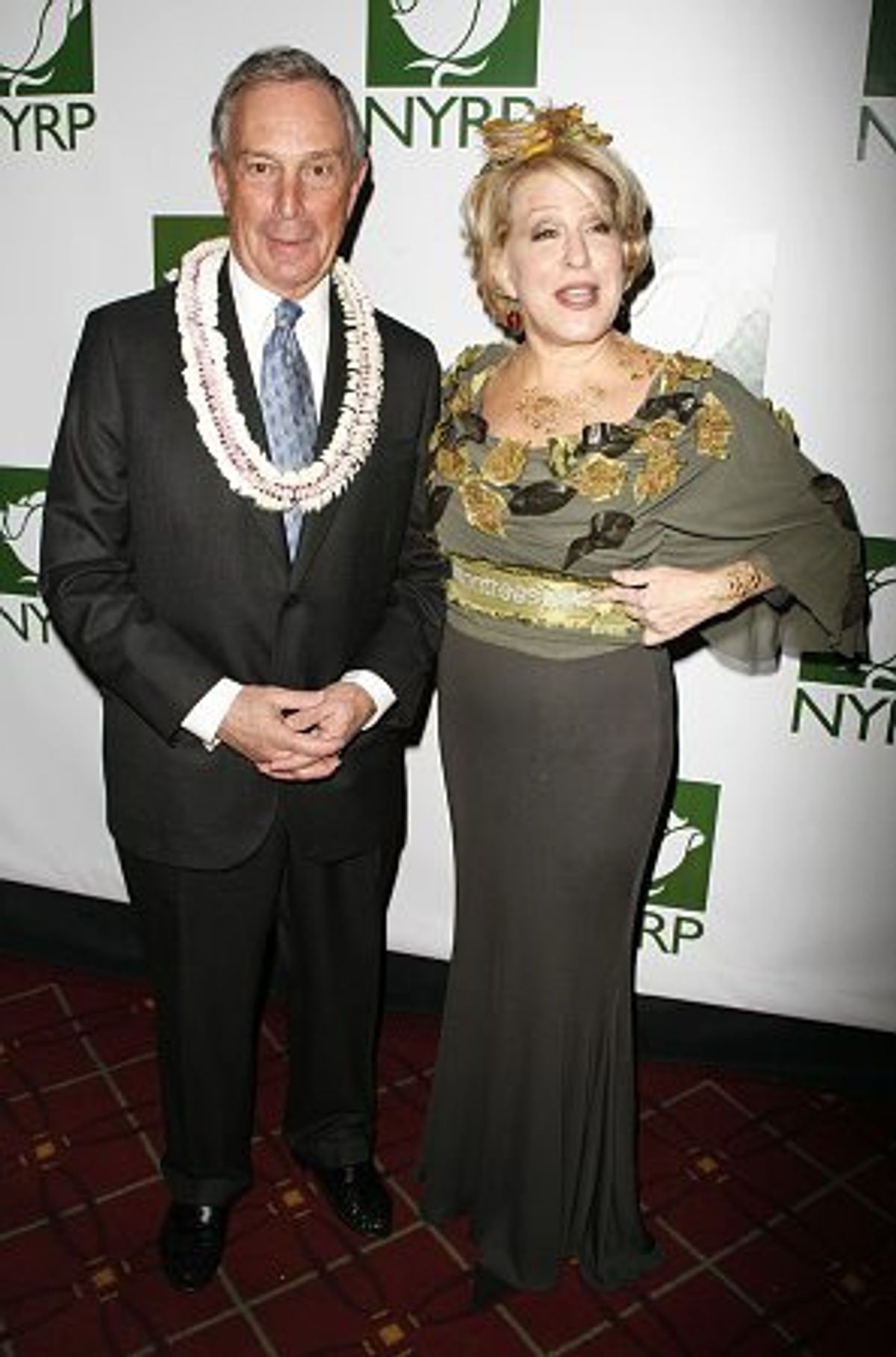 Mayor Michael Bloomberg and Bette Midler at Bette Midler's Hulaween Gala for NYRP