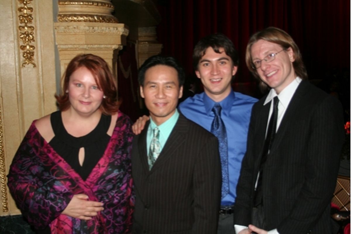Book Writer and Co-Lyricist Michelle Elliott (NYMF The Yellow Wood, B.D. Wong, Composer and Co-Lyricist Danny Larsen (NYMF 2007 Award for Excellence in Music The Yellow Wood) and Composer Jared Dembowski (Sherlock Holmes; The Early Years) at 